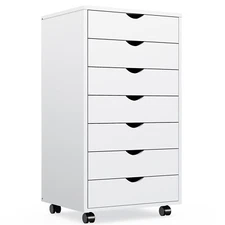 Wooden Mobile Filing Cabinet - 7 Drawers, Under Desk Storage with Wheels