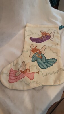 Handmade Embroidered Christmas Stocking.Beautifully Done Angels.