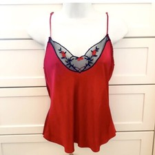 90s Victoria  s Secret Silk Cami Vintage RED Black Mesh Roses Camisole Tank Top L