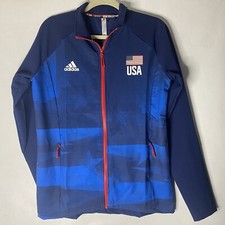 Adidas Women Sz Medium Tall USA Volleyball Warm Up Full Zip Track Jacket FK1034
