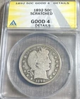 1892 Barber Half, ANACS Good 4 Details, Free Shipping