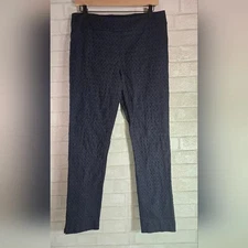Erica Taylor Navy Black Jacquard Stretch Straight Leg Pants Size Large