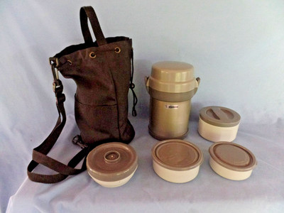 Zojirushi Stainless Steel Mr Bento Lunch Jar w/ Bag 4 lidded Bowls SL-JAE14 SA