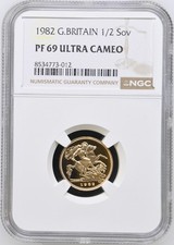 1982 Gold Proof Half Sovereign, Elizabeth II, NGC PF69 ULTRA CAMEO