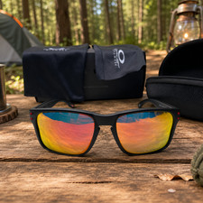 Oakley Holbrook Sunglasses Matte Black Frame Fire Red Polarized Lens New