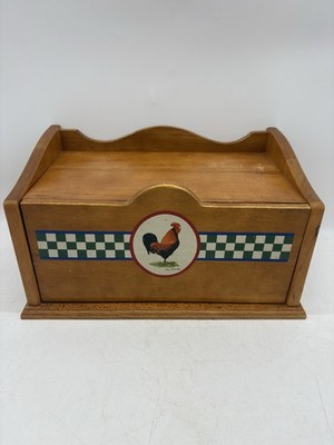 Vintage Wood Rooster Bread Box Kitchen Bin Cottage Farmhouse B&B Heritage Home