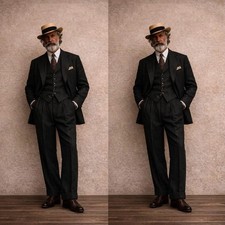 Black Men's Suit Peak Lapel Formal Business Wedding Tuxedo Casual Coat Pant Vest