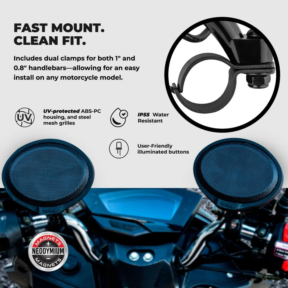 DS18 RYDERBT Bluetooth Speakers Amplified for Motorcycle Handlebar Mount - Изображение 3 из 4