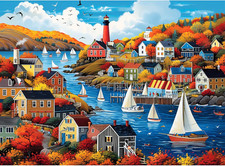 300 Pieces Puzzle for Adults Town in Autumn Puzzle Seaside Ships Harbor NEW