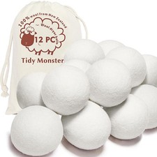 12 Wool Dryer Balls XL Organic Wool Natural L...