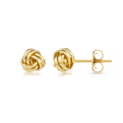 14K Real Solid Gold Polished Love Knot Sleeper Studs Earrings Push-back 7mm
