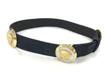GIANNI VERSACE 5-Hole Metal Leather Belt Black Medusa Logo Size 65/26 Vintage