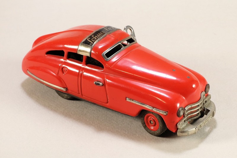 Vintage Schuco FEX 1111 "SOS" Tin Wind-Up Toy Red Car 1940s-50s US Zone Germany