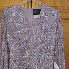NWT Mac Duggal Dress 6 Sequin Midi V-Neck Sheath Lavender Lilac