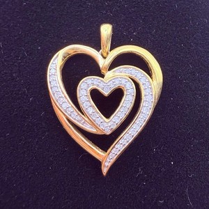 Authentic Vintage Sterling Silver 925 Crystal Heart Pendant Gold Plated Love