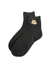 Cute Cat Embroidered Low Crew Socks Black Wom...