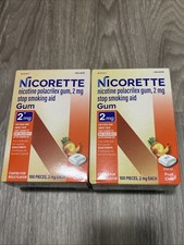2 Pack Of Nicorette Fruit Chill 2mg Gum - 100 Count Per Box 12/28 Exp