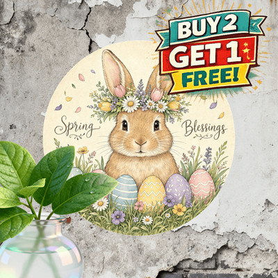 Happy Easter Bunny Metal Sign Vintage Spring Holiday Rabbit Wall Decor Plaque