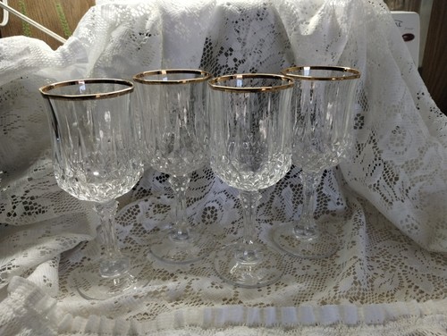 Set Of 4 - Cristal D’Arques Longchamp Gold Rimmed Dessert Wine Stems