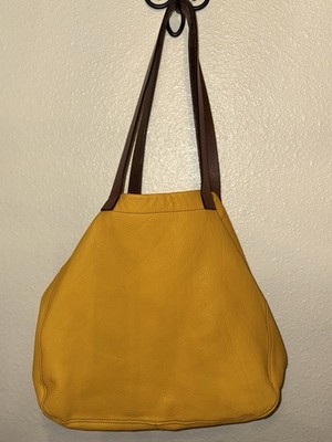 Infinity Firenze Leather Bag Made In Italy Mustard Yellow  Shoulder Bag 