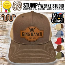 Custom Hat Trucker Baseball Cap Snapback Leather Patch King Ranch Texas Western