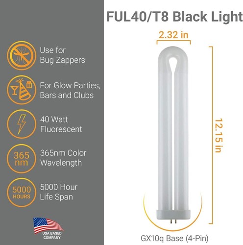 4Pack T8 Fluorescent U-Shaped Bulb, 12.15" Twin UV Lamp, 40W, 120V, 4-Pin GX10Q - Picture 4 of 4
