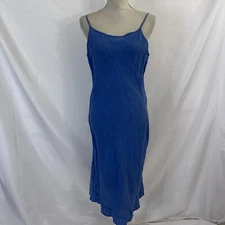 Hiho 100% Linen Blue Midi Dress Size SMALL New Womens Ruffle Hem