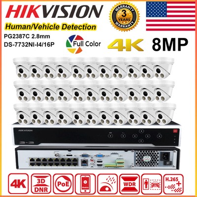 Hikvision 12MP 32ch 16 PoE Full Color CCTV System 4k 8MP Mic IP67 IP Camera Lot