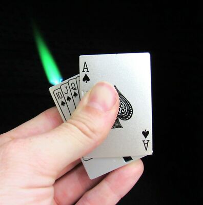 2PC Refillable Green Flame Butane Poker Playing Card Deck Cigarette Lighter 