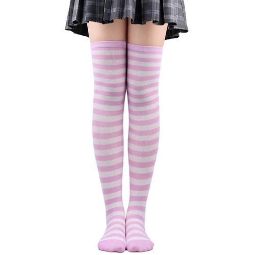 QC Stripey High Thigh Over The Knee Women Ladies Thigh Sheer Striped Girl Socks - Picture 39 of 45