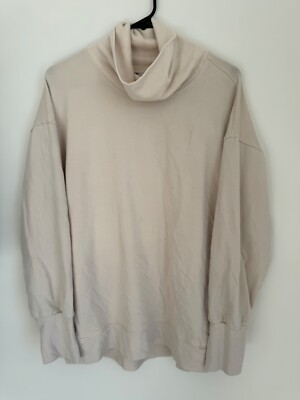 Athleta Women XL Balance Cinch Turtleneck Sweatshirt Cream Long Sleeve Soft Top