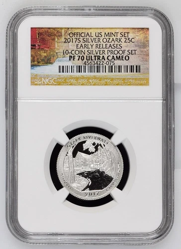 2017-S Ozark Riverways Silver Quarter, NGC PF 70 UC, 10-Coin Proof Set, ER