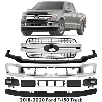 Front Bumper Chrome & Grille Assembly Kit For 2018-2020 Ford F-150 Truck