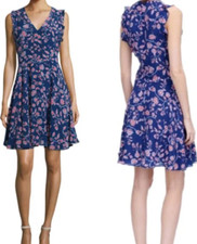 $395 Rebecca Taylor Women Dress Size 8 1950s Inspired Silk Floral Flared