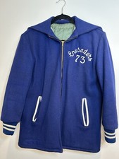 Vintage Letterman Varsity Athletic Jacket. Central Crusaders 73. Blue. Size Sm