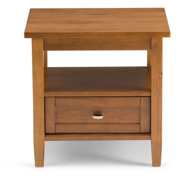 Table Side Transitional Wood Home Square End Set Brown Finish Storage Top Modern