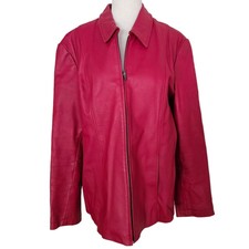 Red Nappa Leather Jacket Vintage 90s Y2k Moto Zipup Pockets Satin Lined Large