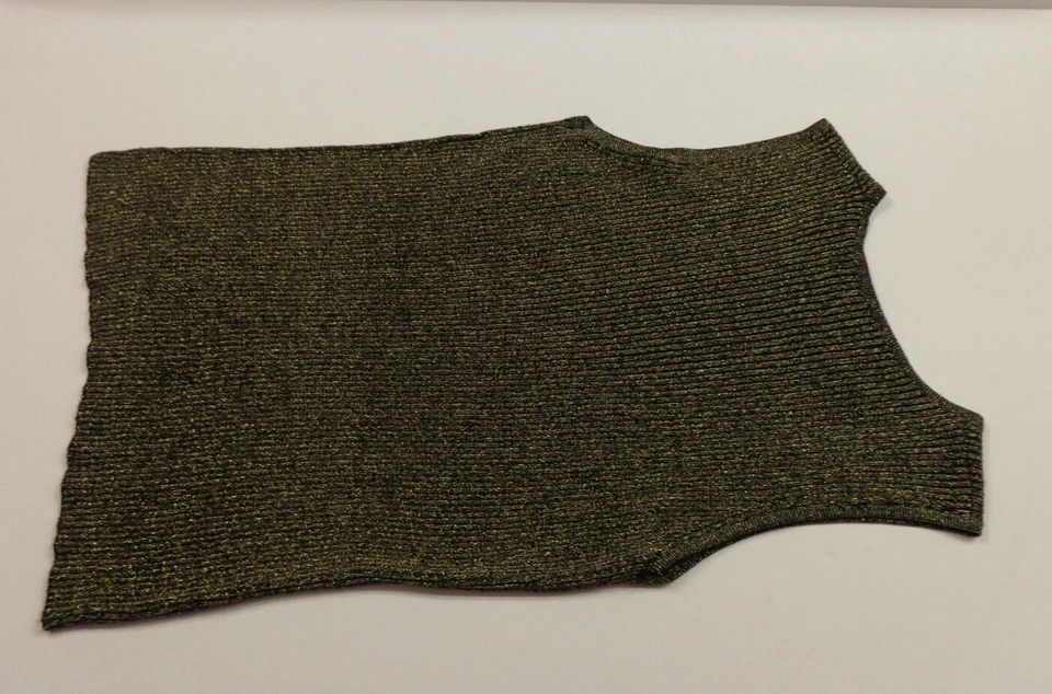 Top elástico Valerie Stevens para mujer dorado negro sin mangas de seda cuello redondo talla S Foto 2 de 4