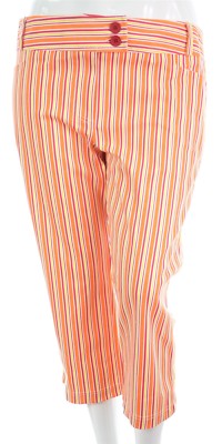 Damen Stretch Baumwolle 3/4 Hose Ex Store Candy Orange Streifen tailliert