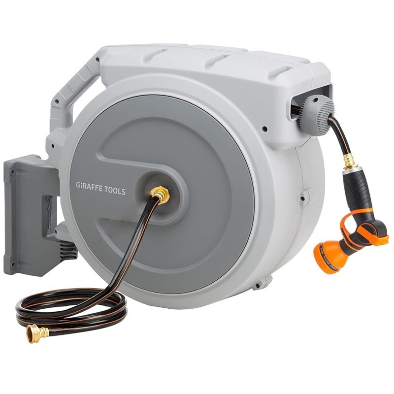 Giraffe Tools Retractable Garden Hose Reel 60-155 FT Water Hose Reel Wall-Mount