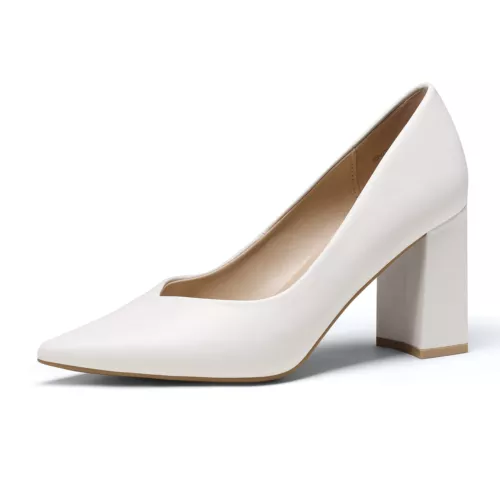 Women Pump Shoes Chunky High Block Heel Pointed Toe Wedding Party Slip On Dress - Picture 3 of 23