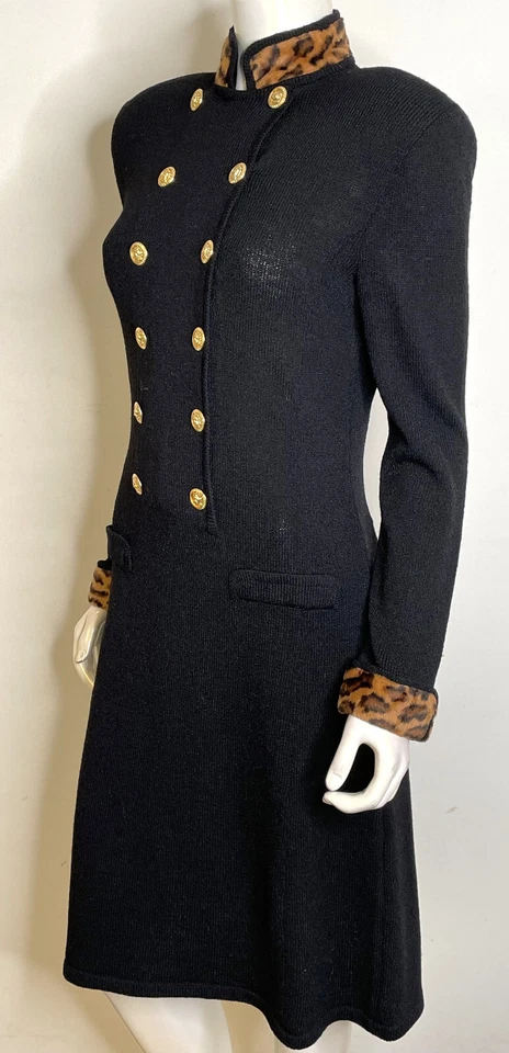 Don Sayres Neiman Marcus черный вязаное платье 8 искусственного тигрового меха DBL грудью кнопка - Изображение 3 из 4