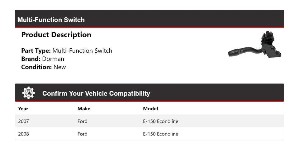 Interruptor multifunción para Ford E-150 Econoline Dorman 2007-2008 Foto 2 de 4