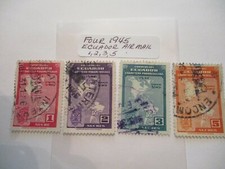 Four 1945 Ecuador Postage Stamps - 1, 2, 3, 5 Denomination