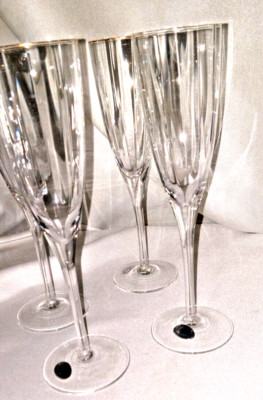 Rogaska Crystal Gold Rim Champagne Flute Set of 4 Unused with Stickers