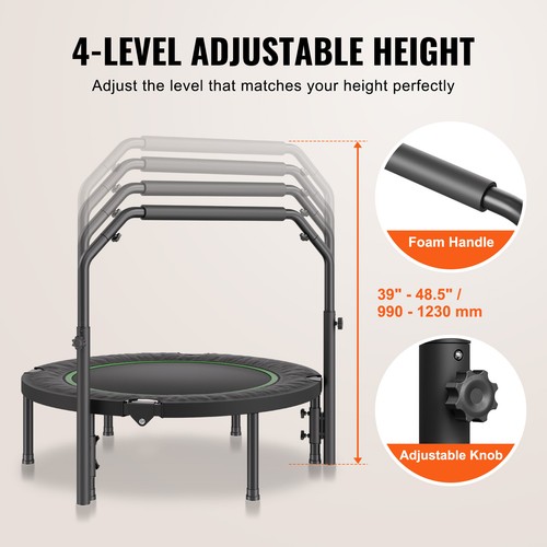 VEVOR 40" Foldable Mini Fitness Trampoline Adults Exercise Rebounder with Handle - Picture 4 of 12