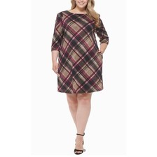 Sale! $89 Jessica Howard Women's  A-Line Dress Lined Plaid 3/4 Sleeves Size 3X