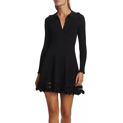 NWT Ulla Johnson Cybil Noir Black Rib Knit Mini Dress Crochet Trim P / US 00