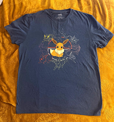 Pokémon Eevee Evolutions Graphic Logo T-Shirt Blue L Unisex Cotton Blend Crew