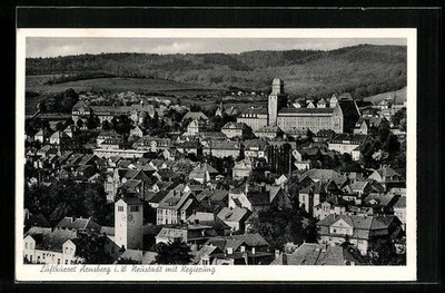 Postcard of Arnsberg i. W., Neustadt with government building, 1956